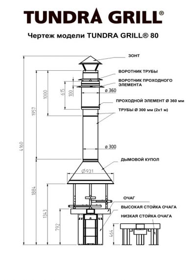 Гриль барбекю Tundra Grill 80, низкий, черный